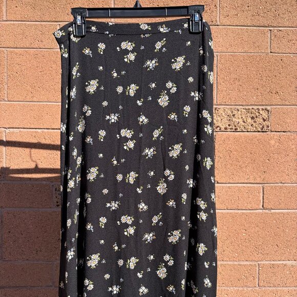 Reformation - Black Floral Midi Skirt - Sz 10 - Picture 1 of 4